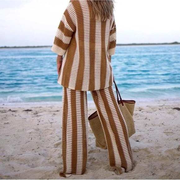 Revolve SOLITAIRE Crochet Flare Pants - Cream/Tan - Size S - NWT - Boho Style - Picture 2 of 3